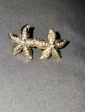 14kt White & Yellow Gold With Natural Diamonds Starfish Stud Earrings